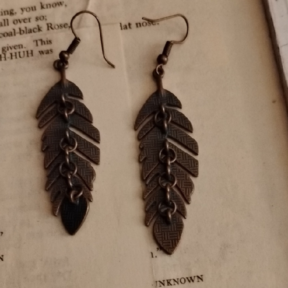 Bronze Leaf Or Feather Earrings. Super Boho And Cute!